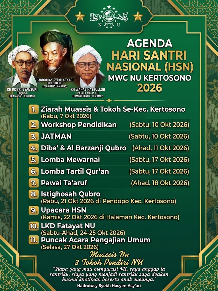 Semarak Hari Santri Nasional 2026: MWC NU Kertosono Siapkan Rangkaian Agenda Akbar Selama Sebulan Penuh